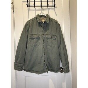 Woolrich Shirt Jacket Mens Large Military Green Fleece Lined Workwear Snap Front